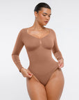 Marcella - Naadloze Lange Mouw Body met String, Borstondersteuning & Buikcontrole - Bella Fit™