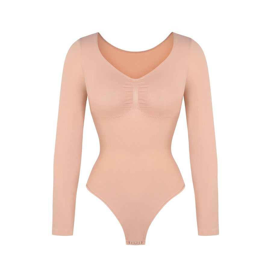 Marcella - Naadloze Lange Mouw Body met String, Borstondersteuning & Buikcontrole - Bella Fit™