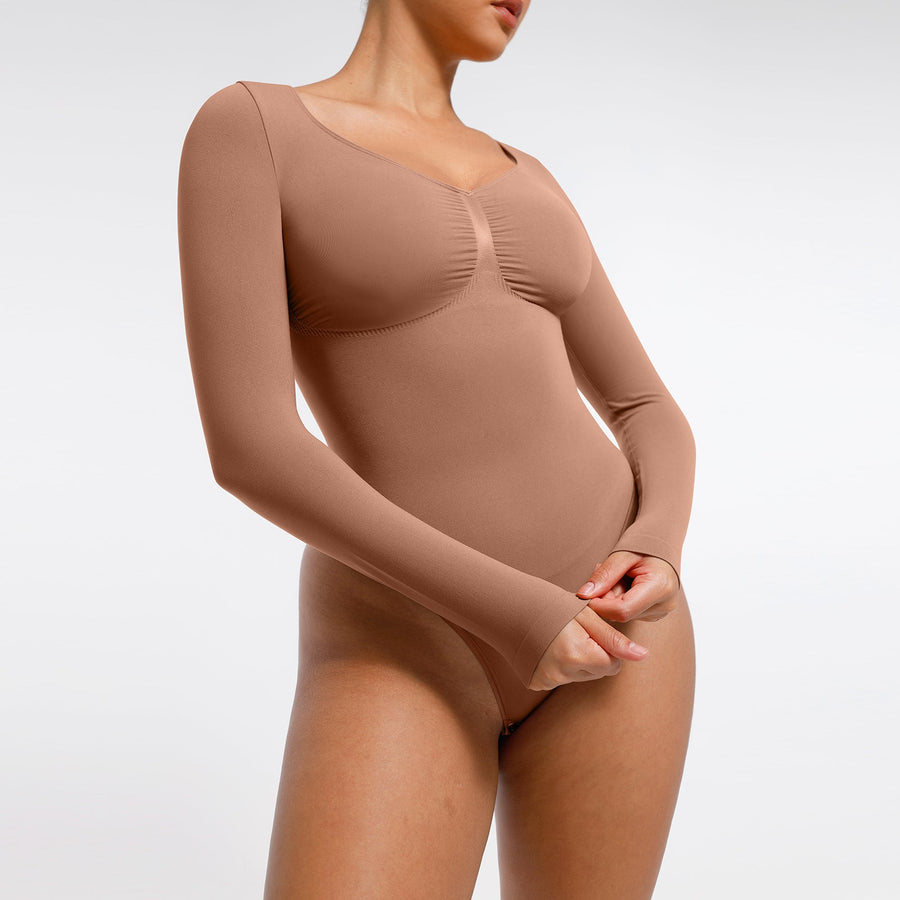 Marcella - Naadloze Lange Mouw Body met String, Borstondersteuning & Buikcontrole - Bella Fit™