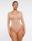 Marcella - Naadloze Lange Mouw Body met String, Borstondersteuning & Buikcontrole - Bella Fit™