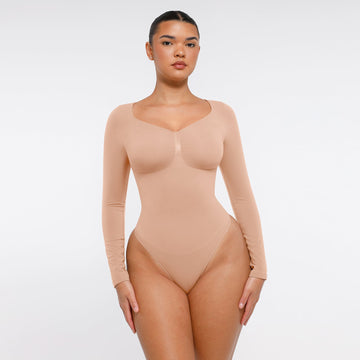 Marcella - Naadloze Lange Mouw Body met String, Borstondersteuning & Buikcontrole - Bella Fit™