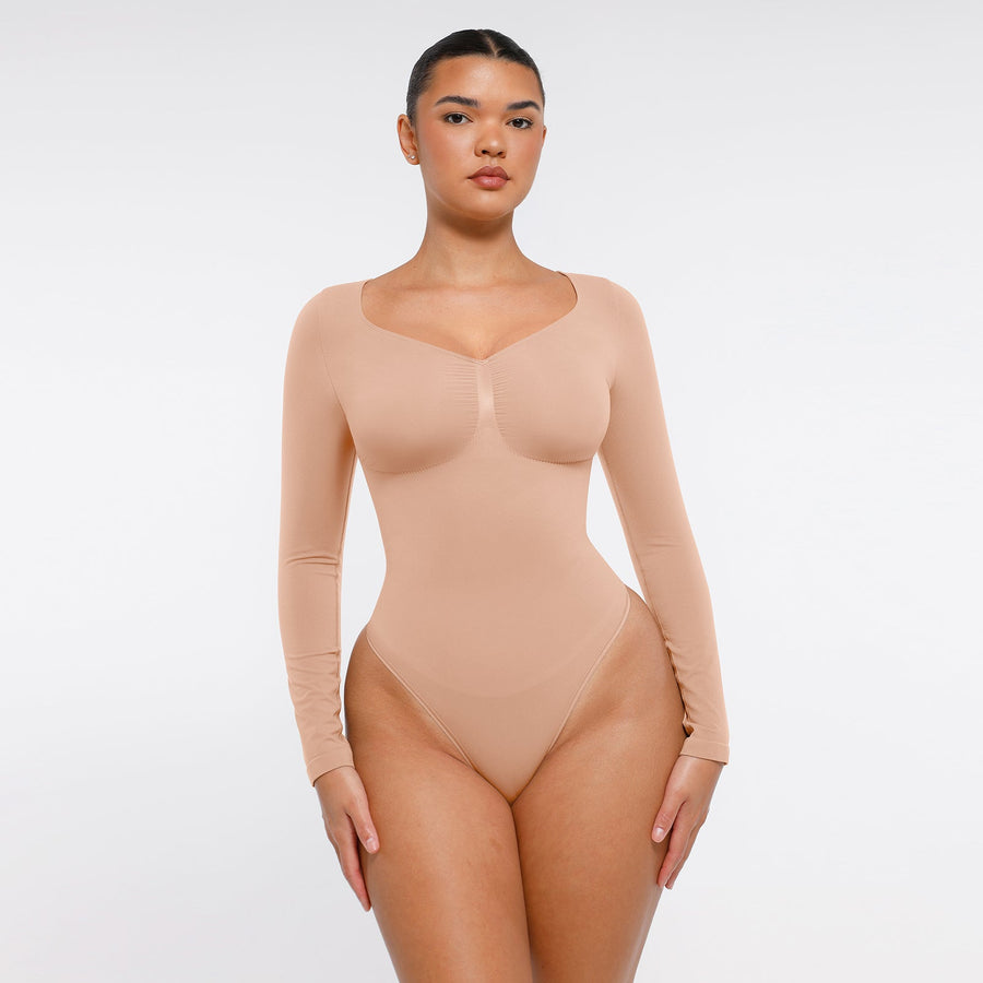 Marcella - Naadloze Lange Mouw Body met String, Borstondersteuning & Buikcontrole - Bella Fit™