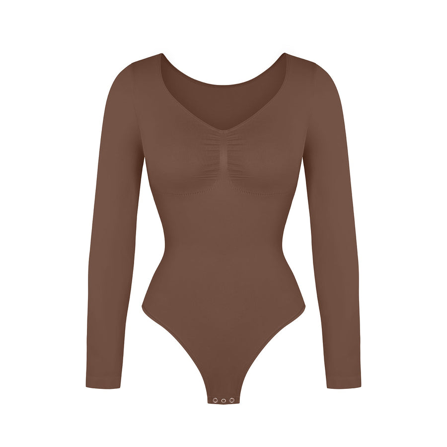 Marcella - Naadloze Lange Mouw Body met String, Borstondersteuning & Buikcontrole - Bella Fit™