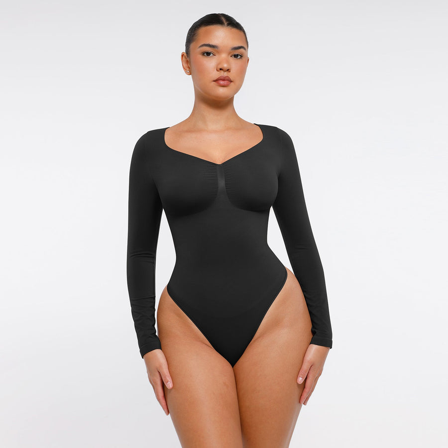 Marcella - Naadloze Lange Mouw Body met String, Borstondersteuning & Buikcontrole - Bella Fit™