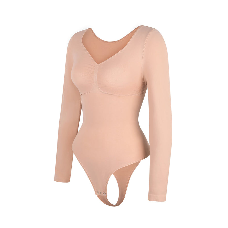 Marcella - Naadloze Lange Mouw Body met String, Borstondersteuning & Buikcontrole - Bella Fit™