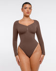 Marcella - Naadloze Lange Mouw Body met String, Borstondersteuning & Buikcontrole - Bella Fit™